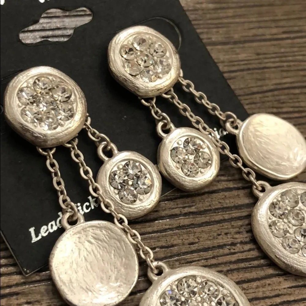 NWT Noelle Silvertone Discs with Rhinestones
